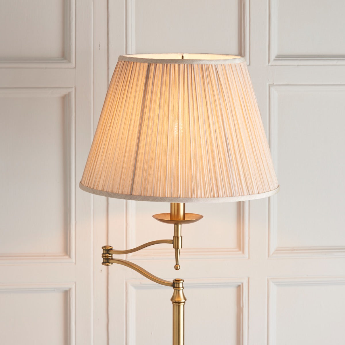 Interiors 1900 Stanford Floor Lamp in Antique Brass with Beige Shade