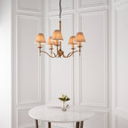 Interiors 1900 Stanford 5 Light Pendant Light in Antique Brass with Beige Shade