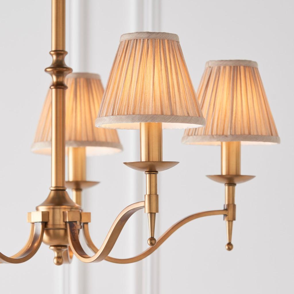 Interiors 1900 Stanford 5 Light Pendant Light in Antique Brass with Beige Shade