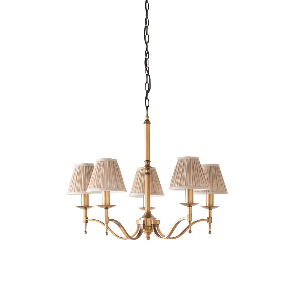 Interiors 1900 Stanford 5 Light Pendant Light in Antique Brass with Beige Shade