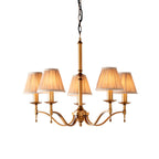 Interiors 1900 Stanford 5 Light Pendant Light in Antique Brass with Beige Shade