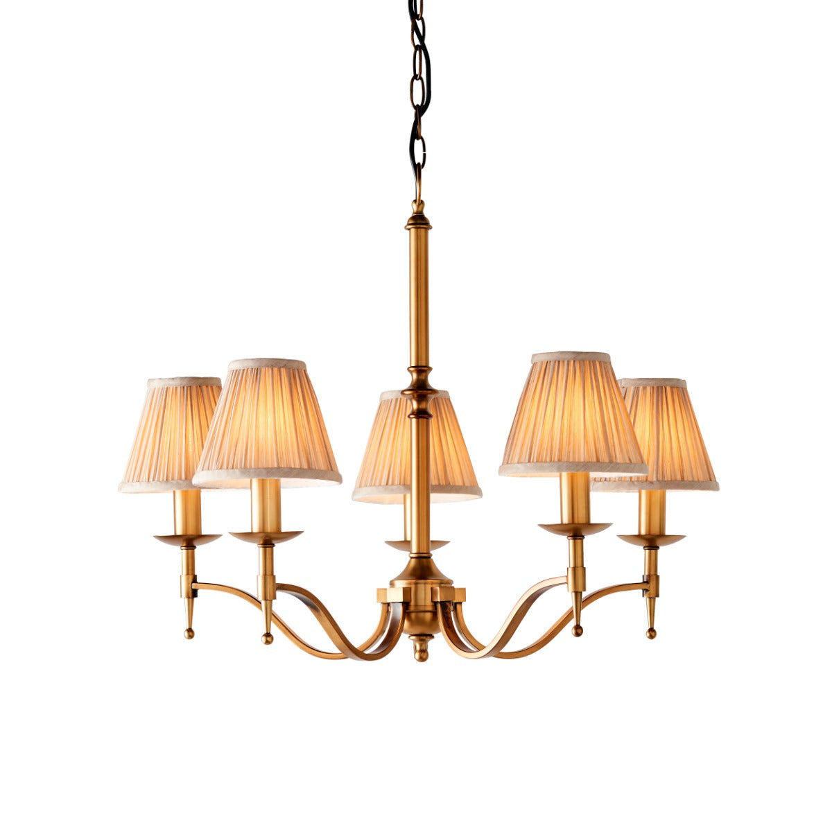 Interiors 1900 Stanford 5 Light Pendant Light in Antique Brass with Beige Shade