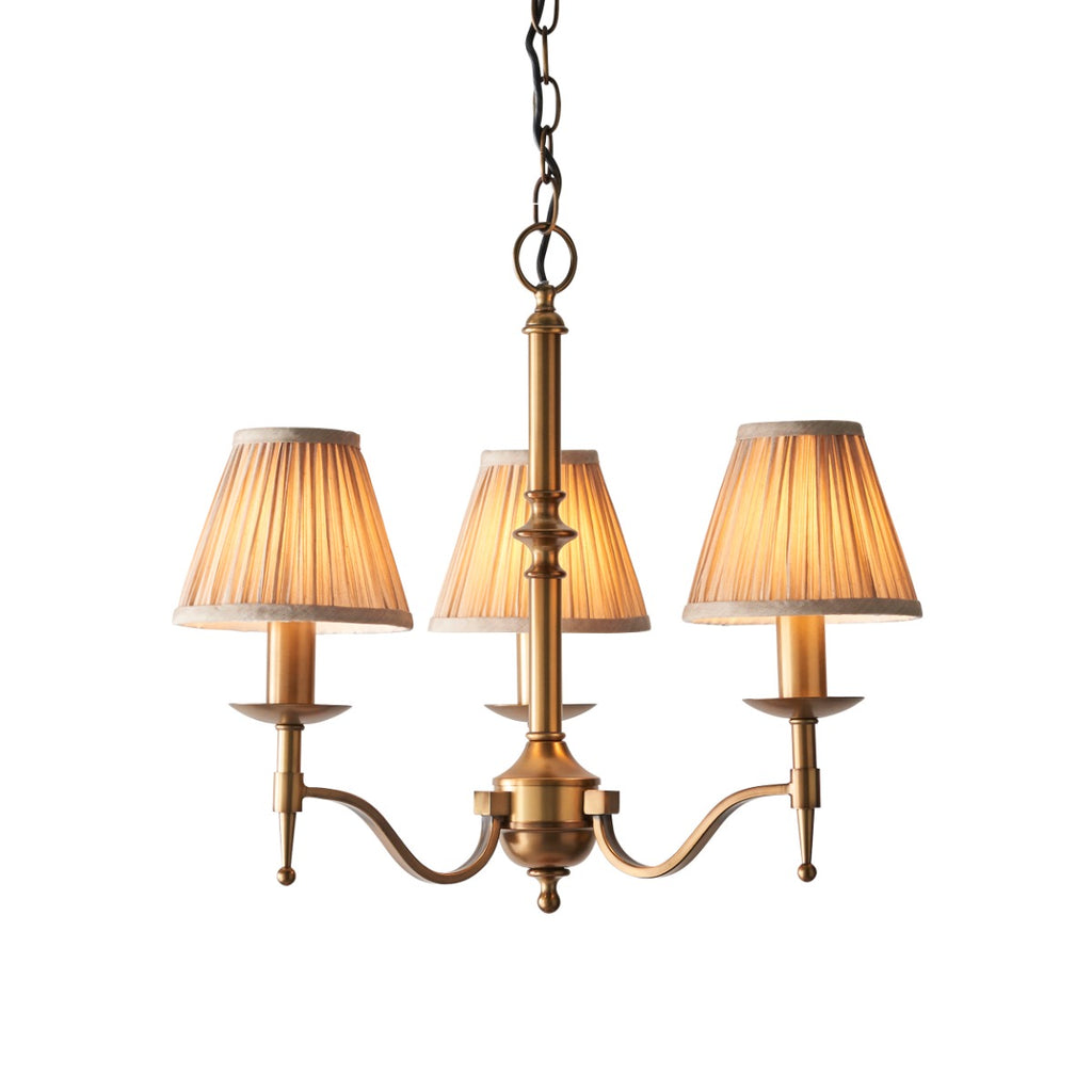 Interiors 1900 Stanford 3 Light Pendant Light in Antique Brass with Beige Shade
