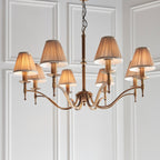 Interiors 1900 Stanford 8 Light Pendant Light in Antique Brass with Beige Shade