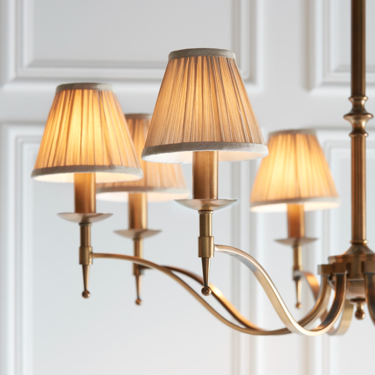 Interiors 1900 Stanford 8 Light Pendant Light in Antique Brass with Beige Shade