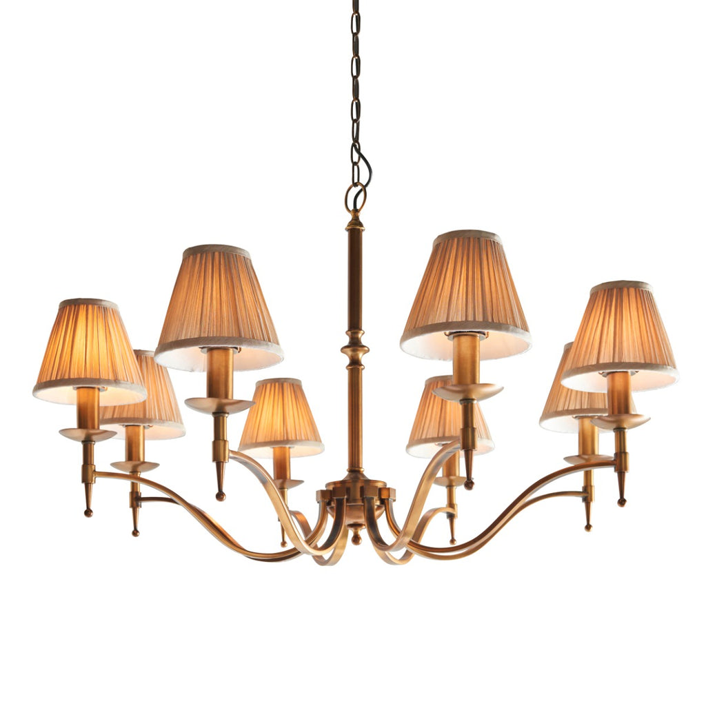 Interiors 1900 Stanford 8 Light Pendant Light in Antique Brass with Beige Shade