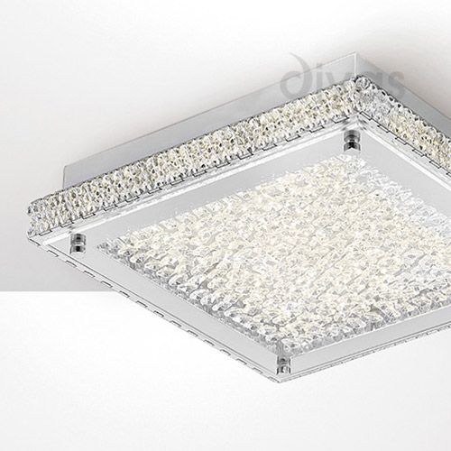 Diyas Amelia Small Flush Ceiling Light in Stainless Steel with Crystal