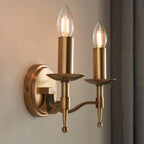 Interiors 1900 Stanford 2 Light Wall Light in Antique Brass with Beige Shade