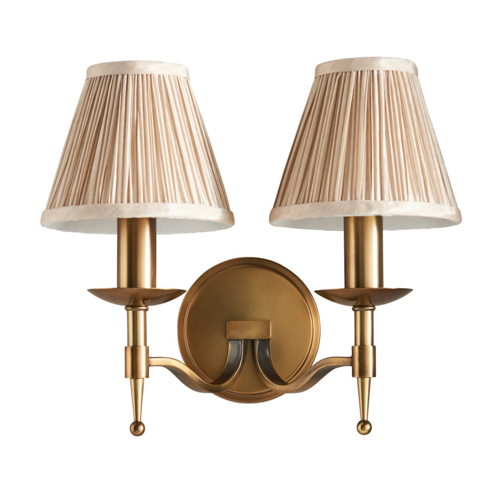 Interiors 1900 Stanford 2 Light Wall Light in Antique Brass with Beige Shade