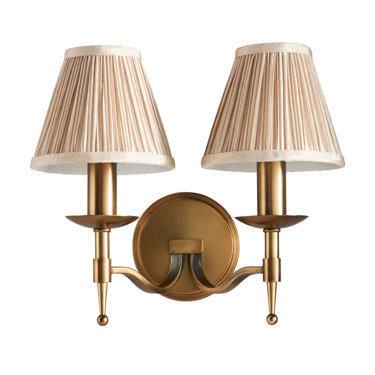 Interiors 1900 Stanford 2 Light Wall Light in Antique Brass with Beige Shade