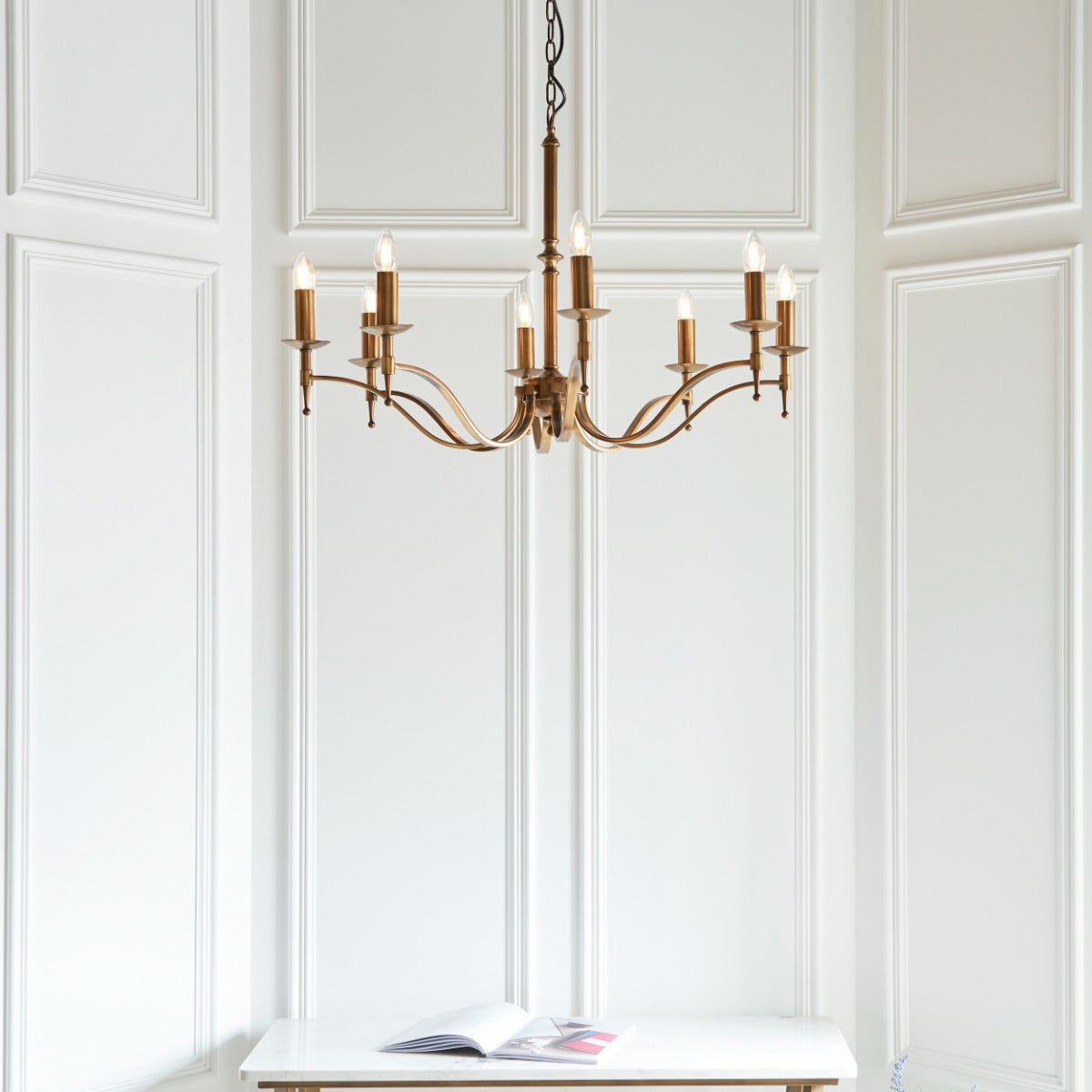 Interiors 1900 Stanford 8 Light Pendant Light in Antique Brass