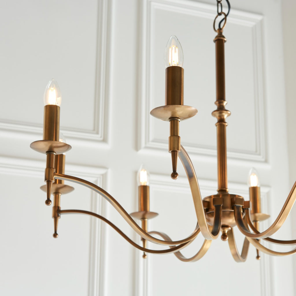 Interiors 1900 Stanford 8 Light Pendant Light in Antique Brass