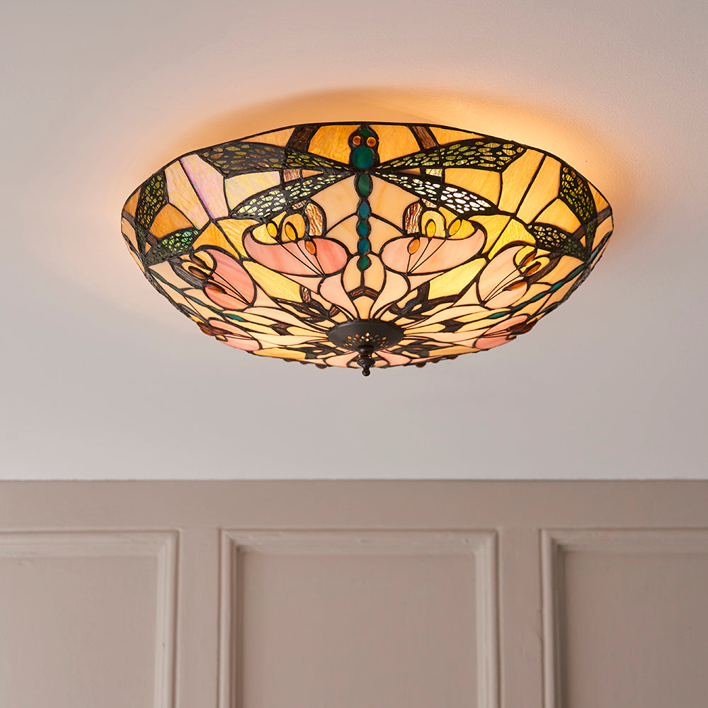 Interiors 1900 Ashton 2 Light Tiffany Flush Ceiling Light in Satin Black