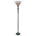 Interiors 1900 Astoria 1 Light Tiffany Floor Lamp in Black with Iridised Glass Inserts