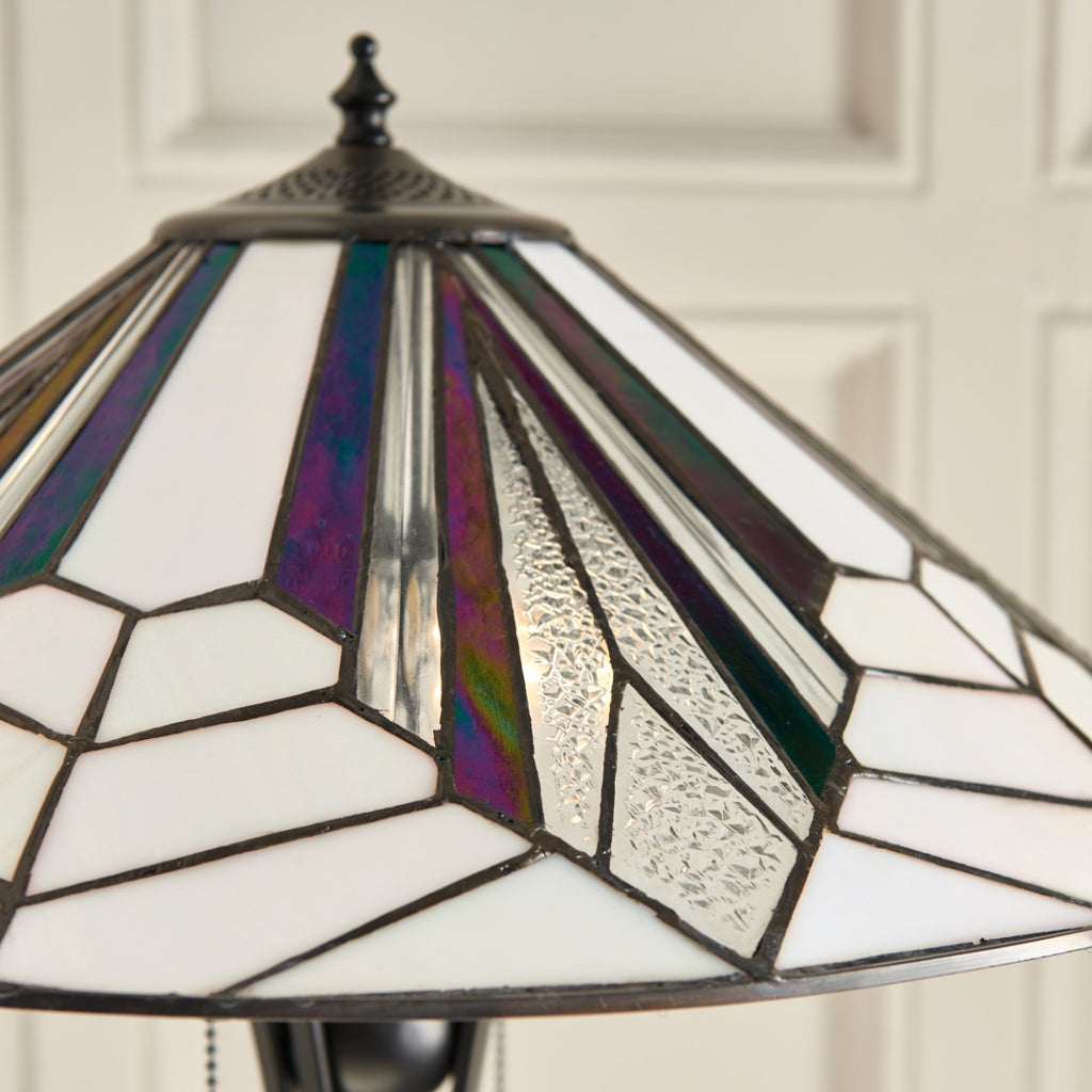Interiors 1900 Astoria 2 Light Tiffany Floor Lamp in Black with Iridised Glass Inserts