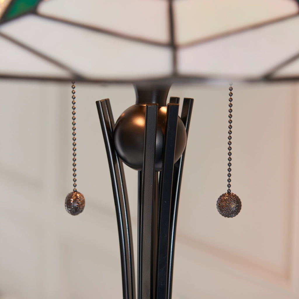 Interiors 1900 Astoria 2 Light Tiffany Floor Lamp in Black with Iridised Glass Inserts