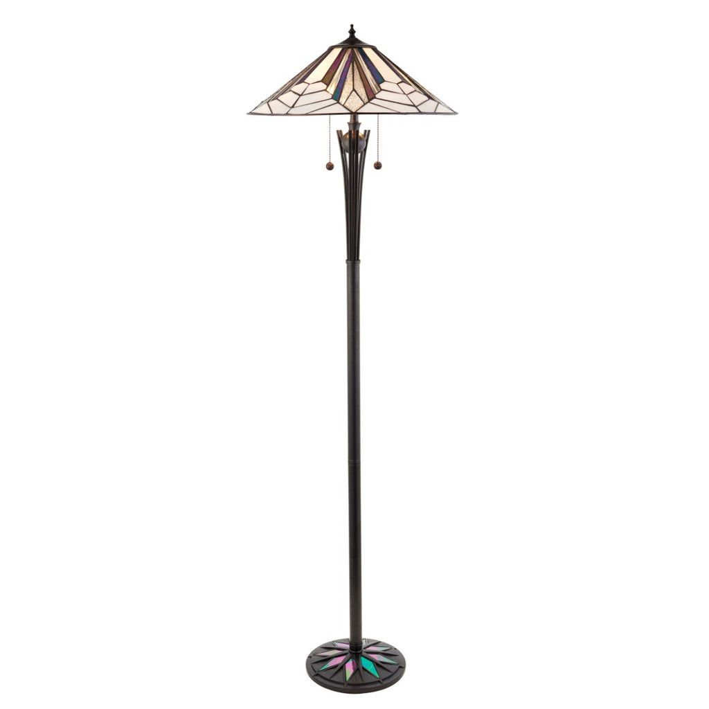 Interiors 1900 Astoria 2 Light Tiffany Floor Lamp in Black with Iridised Glass Inserts