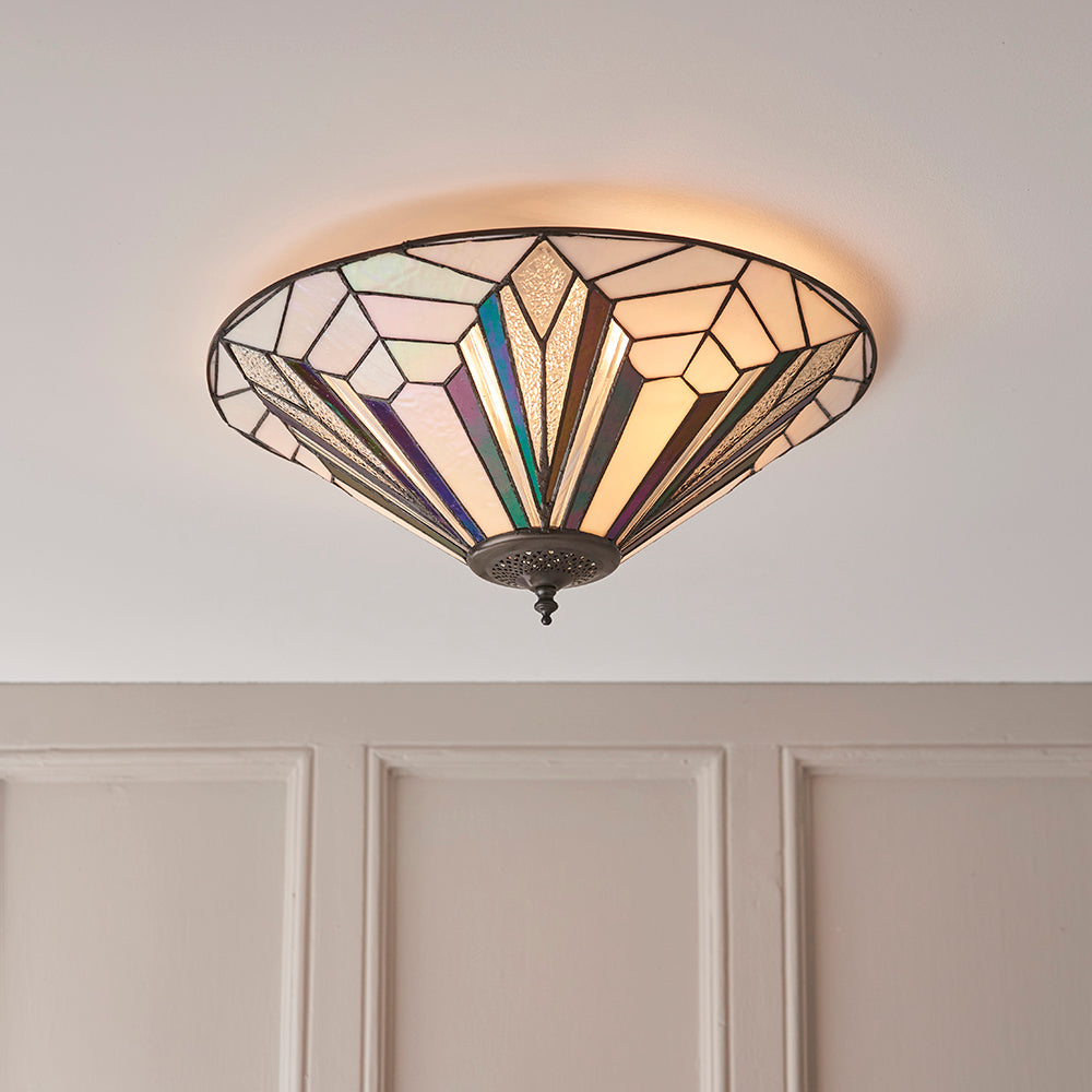 Interiors 1900 Astoria 2 Light Tiffany Flush Ceiling Light in Satin Black