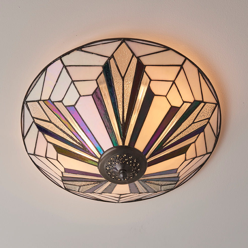 Interiors 1900 Astoria 2 Light Tiffany Flush Ceiling Light in Satin Black