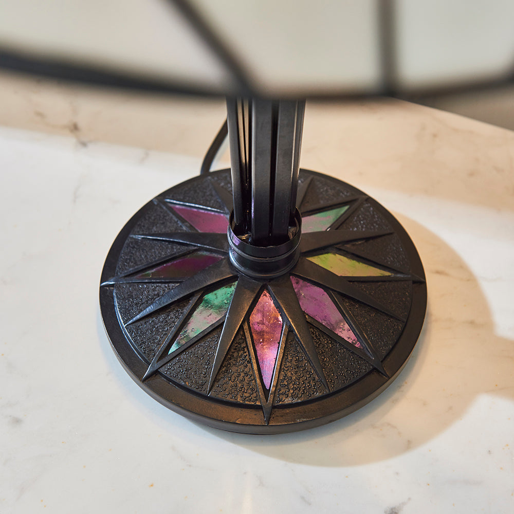 Interiors 1900 Astoria Tiffany 2 Light Table Lamp in Black with Iridised Glass Inserts