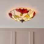 Interiors 1900 Botanica 2 Light Tiffany Flush Ceiling Light in Satin Black