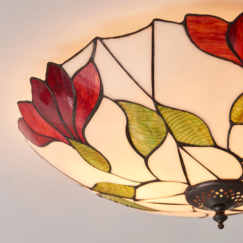 Interiors 1900 Botanica 2 Light Tiffany Flush Ceiling Light in Satin Black