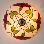 Interiors 1900 Botanica 2 Light Tiffany Flush Ceiling Light in Satin Black