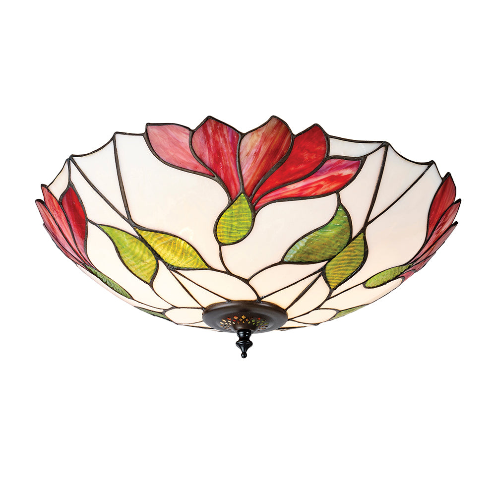 Interiors 1900 Botanica 2 Light Tiffany Flush Ceiling Light in Satin Black