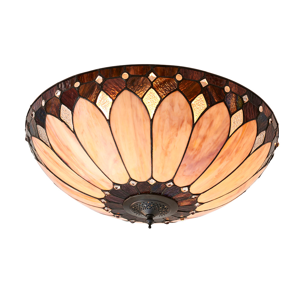Interiors 1900 Brooklyn 2 Light Tiffany Flush Ceiling Light in Satin Black