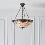 Interiors 1900 Brooklyn 3 Light Tiffany Pendant Light in Satin Black