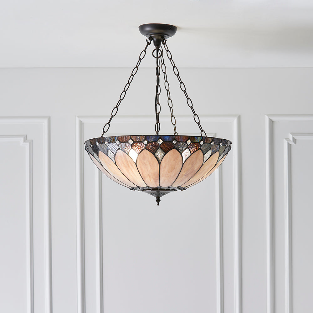 Interiors 1900 Brooklyn 3 Light Tiffany Pendant Light in Satin Black