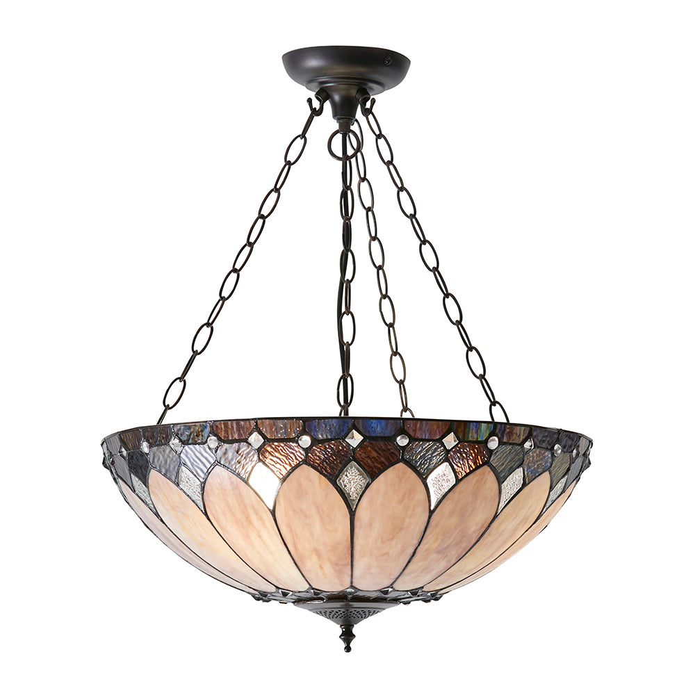 Interiors 1900 Brooklyn 3 Light Tiffany Pendant Light in Satin Black