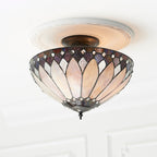 Interiors 1900 Brooklyn 3 Light Tiffany Semi Flush Ceiling Light in Satin Black