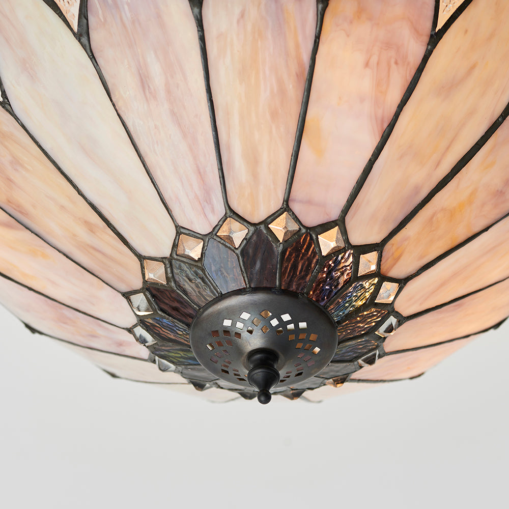 Interiors 1900 Brooklyn 3 Light Tiffany Semi Flush Ceiling Light in Satin Black