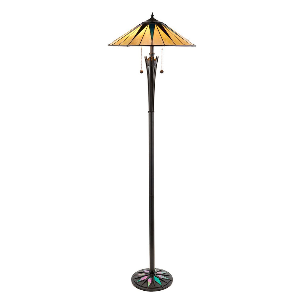 Interiors 1900 Dark Star 2 Light Tiffany Floor Lamp in Black