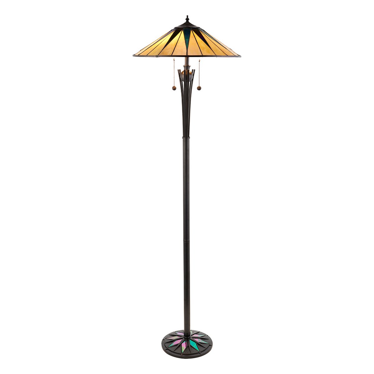 Interiors 1900 Dark Star 2 Light Tiffany Floor Lamp in Black
