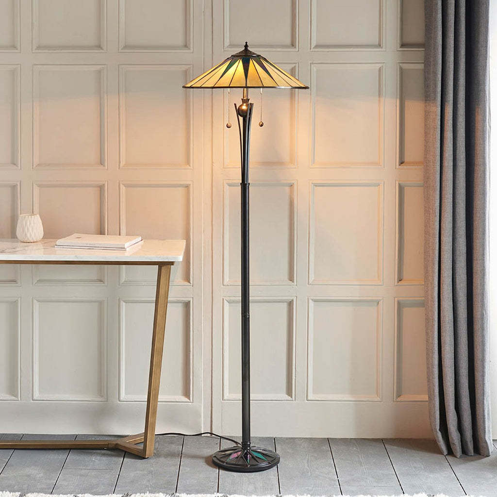 Interiors 1900 Dark Star 2 Light Tiffany Floor Lamp in Black