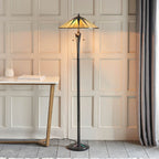 Interiors 1900 Dark Star 2 Light Tiffany Floor Lamp in Black