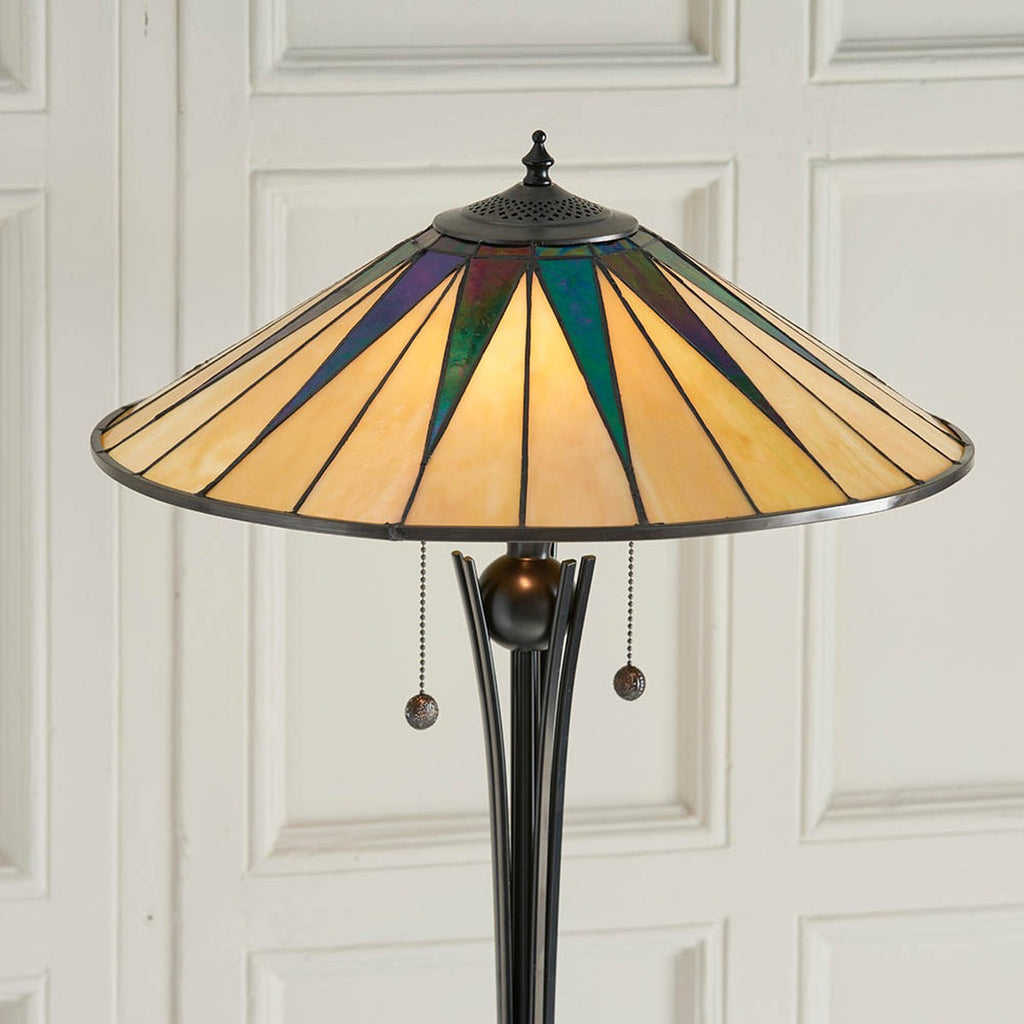 Interiors 1900 Dark Star 2 Light Tiffany Floor Lamp in Black
