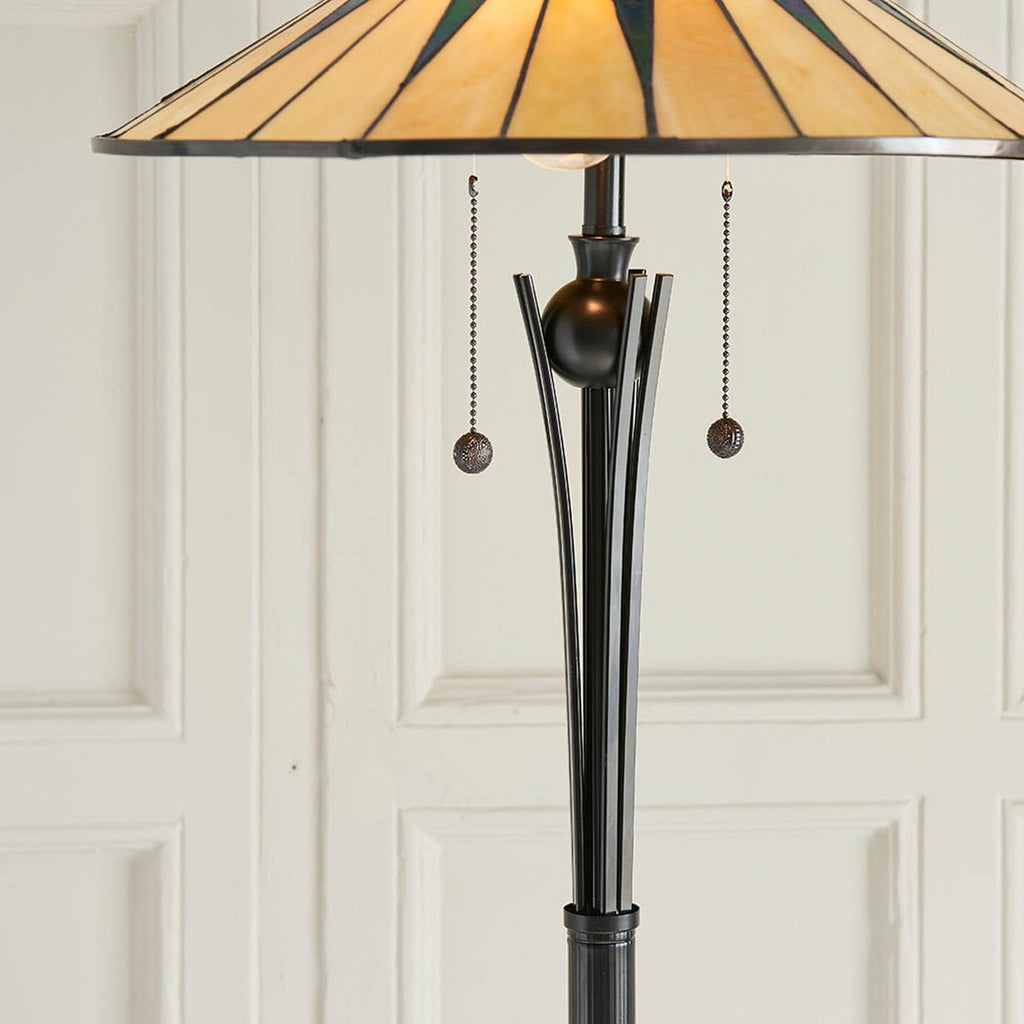 Interiors 1900 Dark Star 2 Light Tiffany Floor Lamp in Black