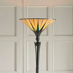 Interiors 1900 Dark Star Tiffany Uplighter Floor Lamp in Black with Iridised Glass Inserts