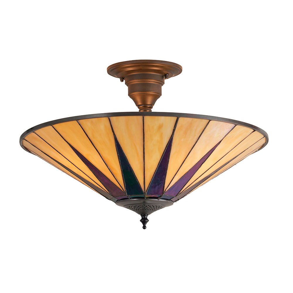 Interiors 1900 Dark Star 3 Light Tiffany Semi Flush Ceiling Light in Satin Black