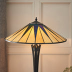 Interiors 1900 Dark Star 2 Light Tiffany Table Lamp in Black with Iridised Glass Inserts