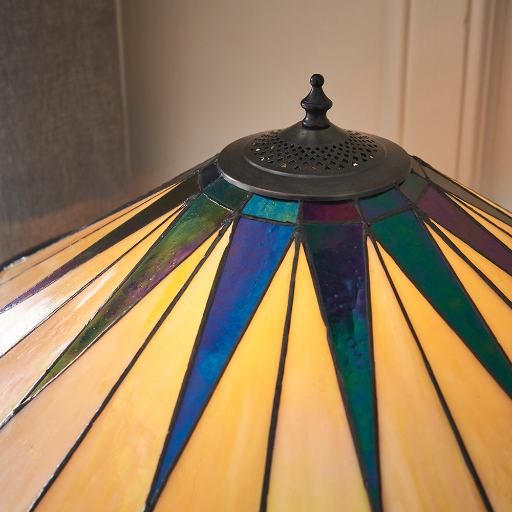 Interiors 1900 Dark Star 2 Light Tiffany Table Lamp in Black with Iridised Glass Inserts