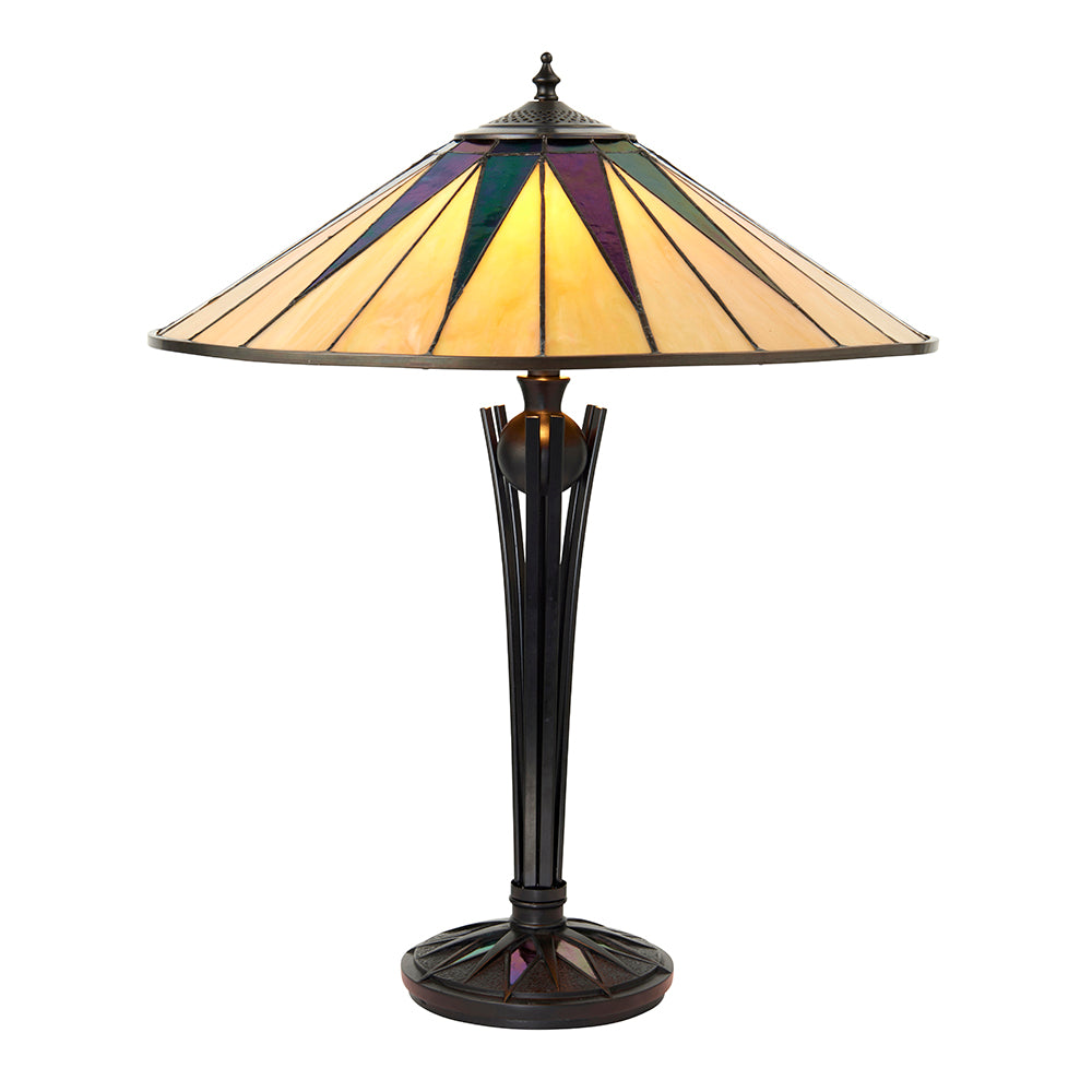 Interiors 1900 Dark Star 2 Light Tiffany Table Lamp in Black with Iridised Glass Inserts
