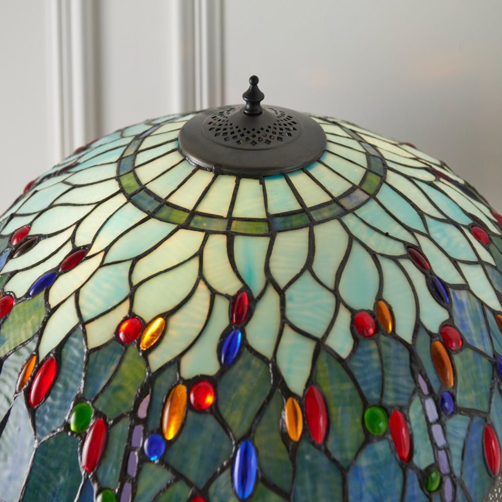 Interiors 1900 Dragonfly 2 Light Tiffany Floor Lamp in Satin Black & Blue Glass