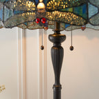 Interiors 1900 Dragonfly 2 Light Tiffany Floor Lamp in Satin Black & Blue Glass