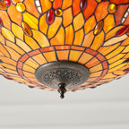 Interiors 1900 Dragonfly Medium 3 Light Inverted Tiffany Pendant Light in Satin Black with Flame Glass