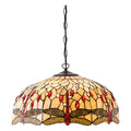 Interiors 1900 Dragonfly Large 3 Light Tiffany Pendant Light in Satin Black with Beige Glass