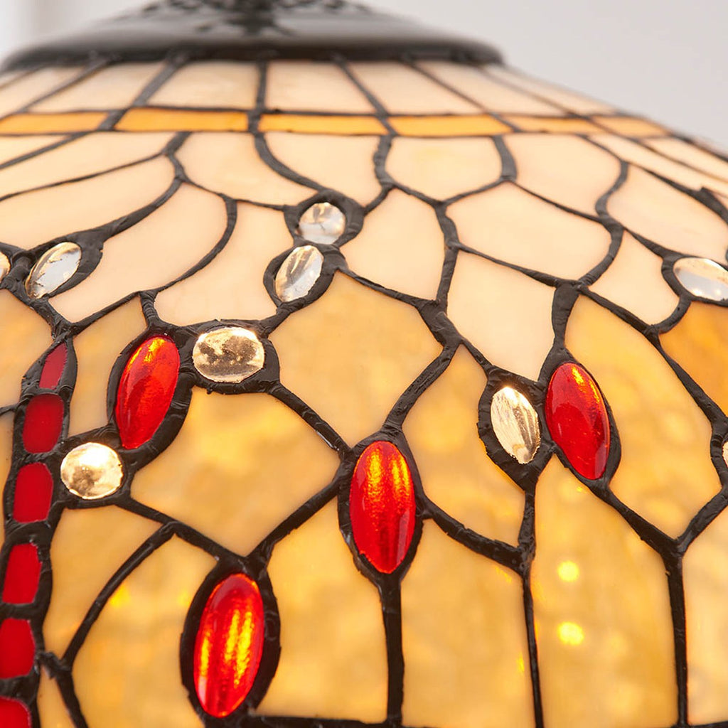 Interiors 1900 Dragonfly Large 3 Light Tiffany Pendant Light in Satin Black with Beige Glass